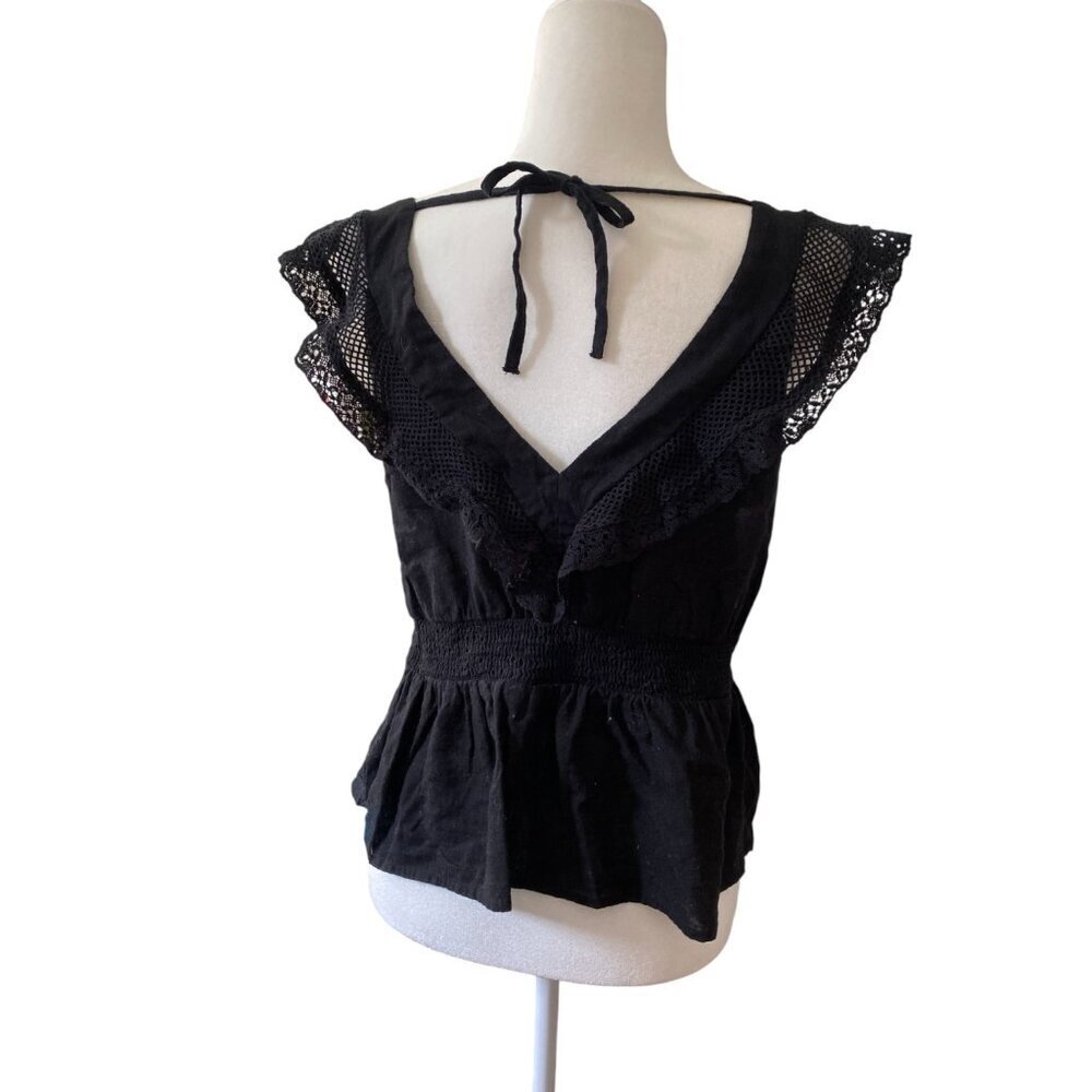 Flutter Sleeve Crochet Lace Tie-Back Top Old Navy Black Medium - Picture 5 of 5
